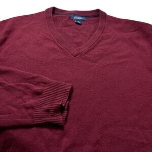 Lands End Cashmere Sweater Men's Size 46-48 Burgundy Red V-Neck Long Sleeve